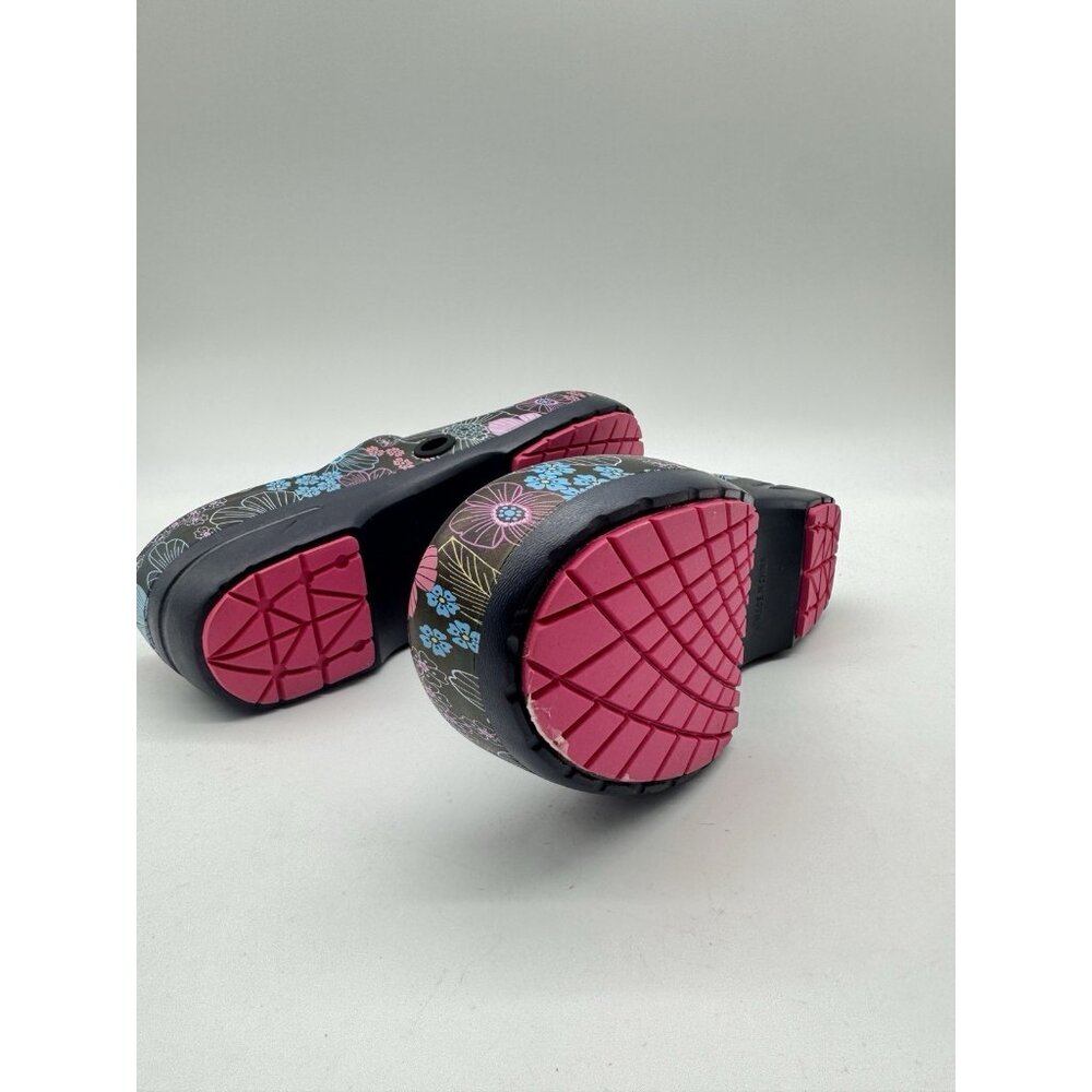 Black Floral Slip-On Clogs in Pink & Turquoise - Picture 8 of 15